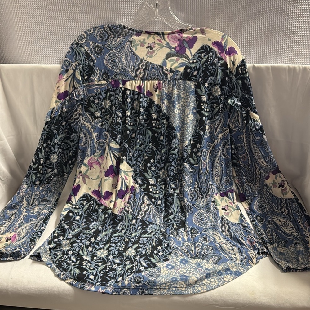 Style & Co. Printed Prairie Top BOHO Paisley Floral Ruffle Pleated Button Sz L - Picture 5 of 12
